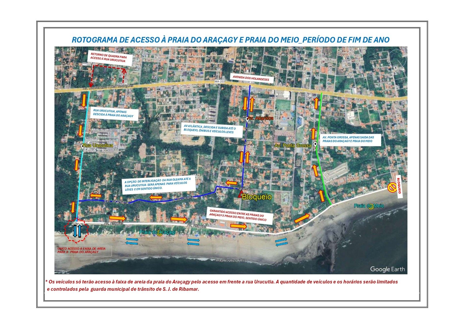 Acesso às praias do Araçagy e do Meio será alterado no réveillon e dia 1⁰. Confira o que muda
